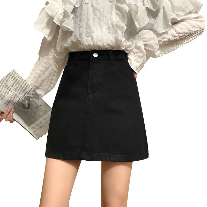 Black Denim High Waist Skirt for Women - Image 7