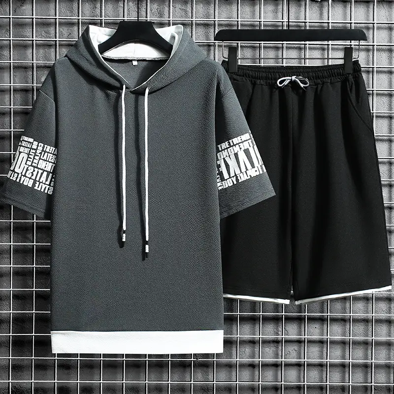 Men Yellow Hooded Shorts Set 2021 Summer Casual Sports Wear - Image 10