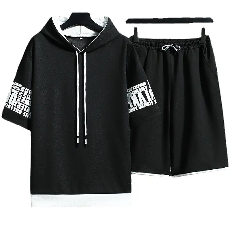 Men Yellow Hooded Shorts Set 2021 Summer Casual Sports Wear - Image 11