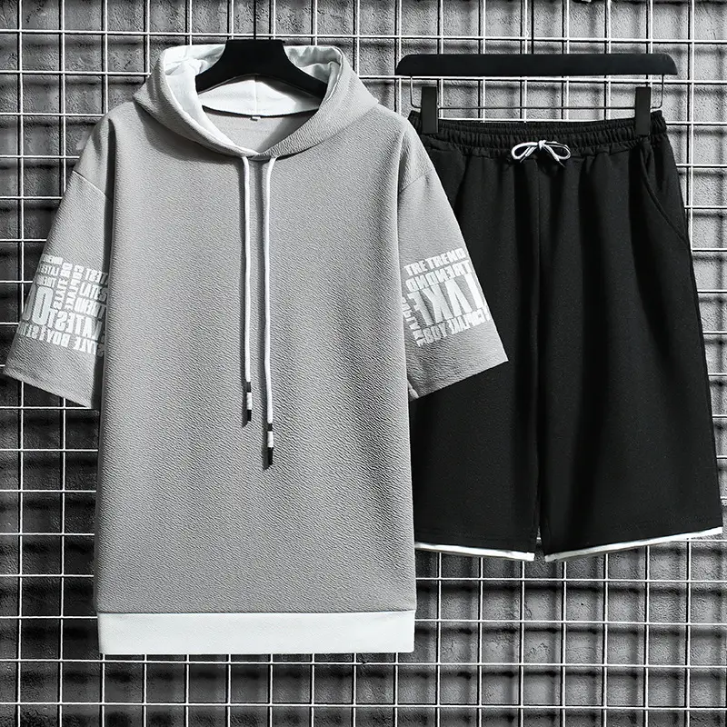 Men Yellow Hooded Shorts Set 2021 Summer Casual Sports Wear - Image 12