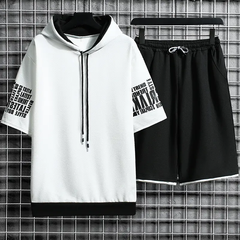 Men Yellow Hooded Shorts Set 2021 Summer Casual Sports Wear - Image 3
