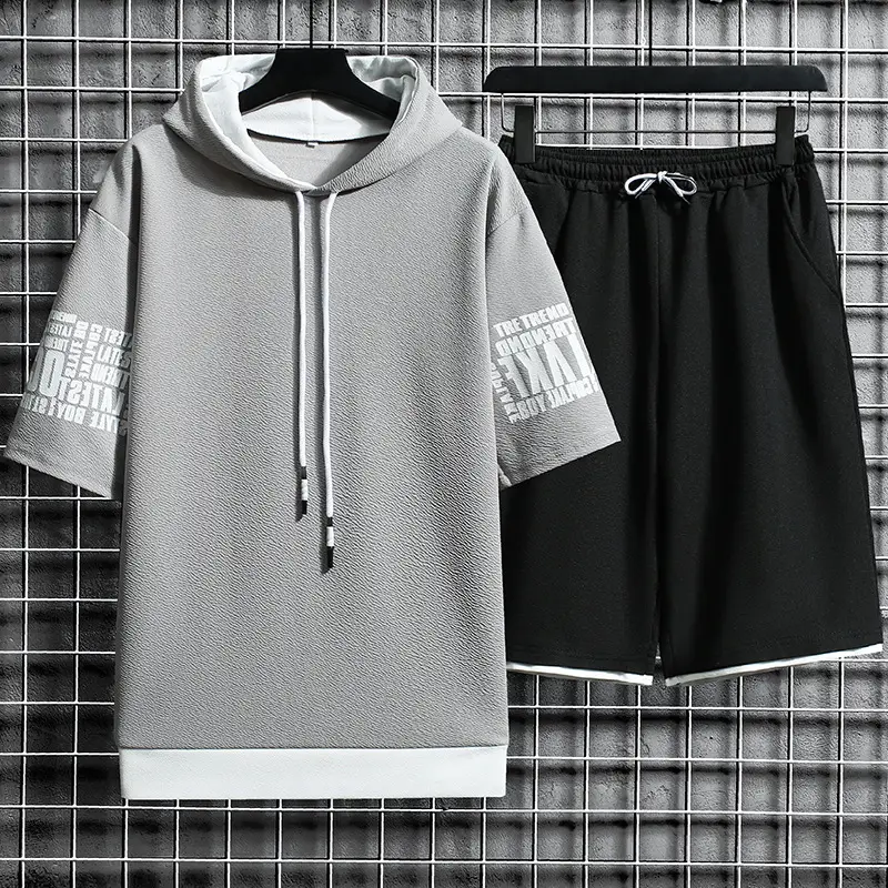 Men Yellow Hooded Shorts Set 2021 Summer Casual Sports Wear - Image 5