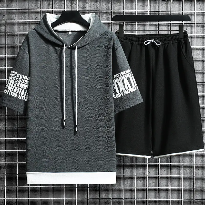 Men Yellow Hooded Shorts Set 2021 Summer Casual Sports Wear - Image 6