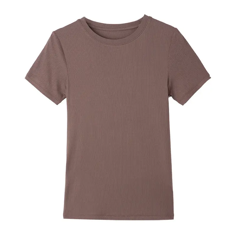 Women's New Round Neck Slim Fit T-Shirt Brown