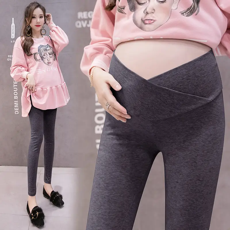 Pregnant Women's Grey Cross Modal Leggings Low Waist - Image 16