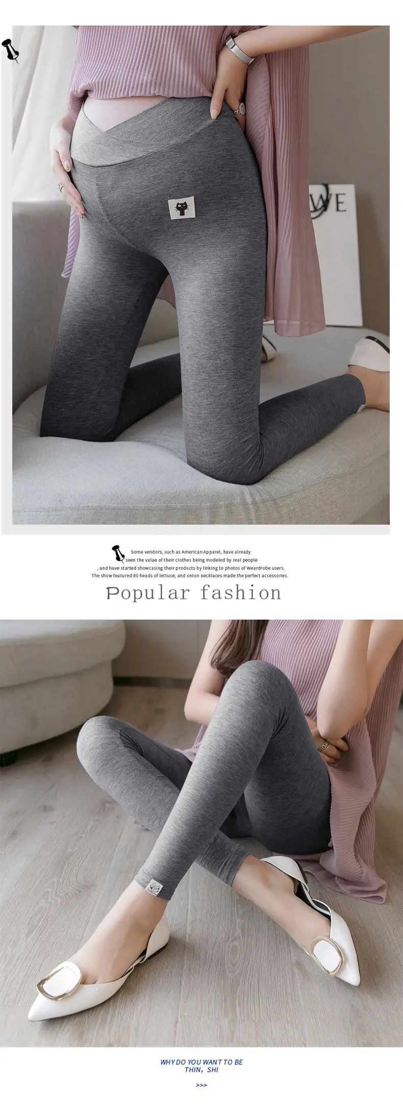 Pregnant Women's Grey Cross Modal Leggings Low Waist - Image 12