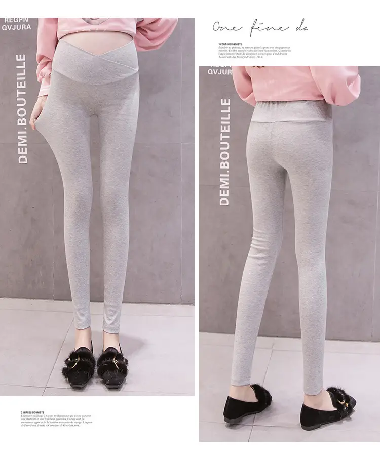 Pregnant Women's Grey Cross Modal Leggings Low Waist - Image 2