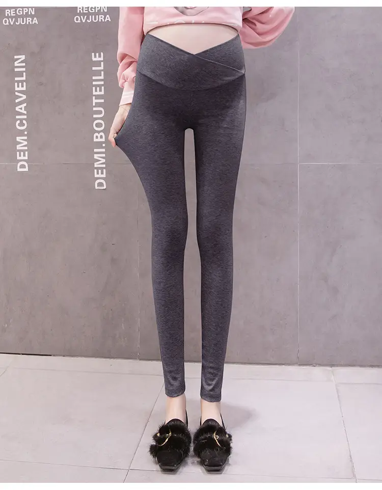 Pregnant Women's Grey Cross Modal Leggings Low Waist - Image 3