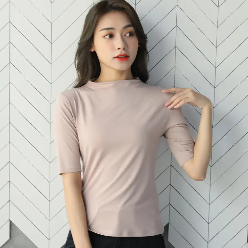 Women's Grey Half-Sleeve T-Shirt Modal Slim Fit 2023 - Image 4