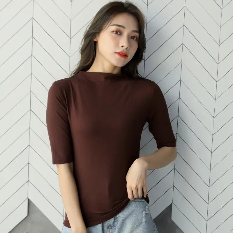 Women's Grey Half-Sleeve T-Shirt Modal Slim Fit 2023 - Image 5