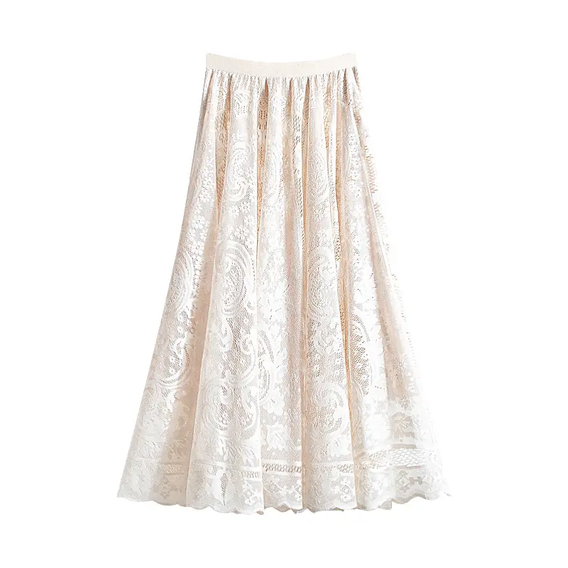 French Lace Midi Skirt Women White 2021 Spring - Image 8