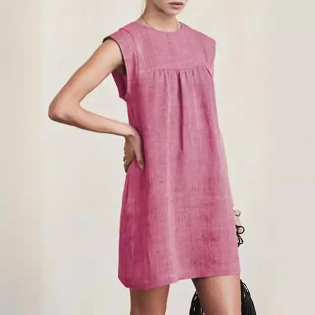 Grey Sleeveless Loose Summer Dress Cotton Linen - Image 6