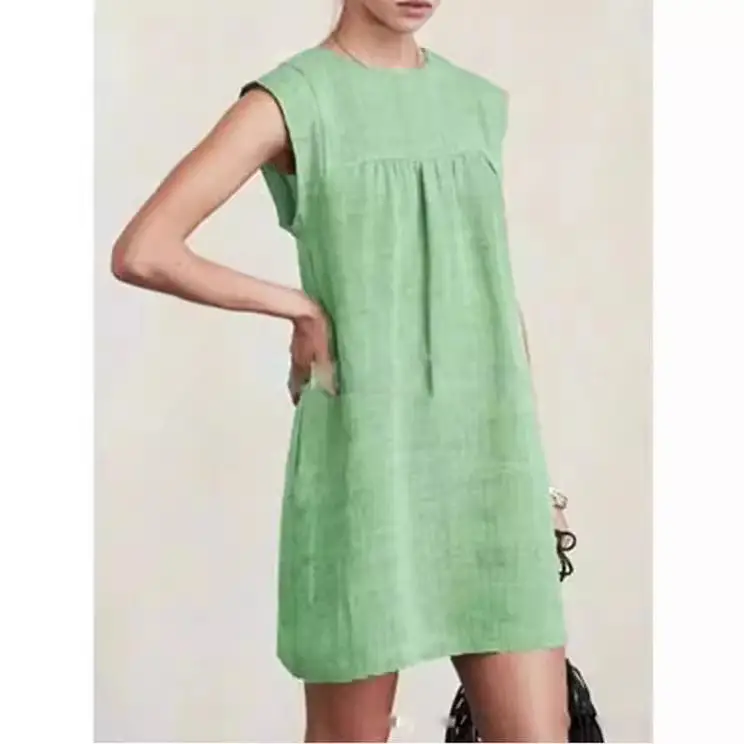 Grey Sleeveless Loose Summer Dress Cotton Linen - Image 7