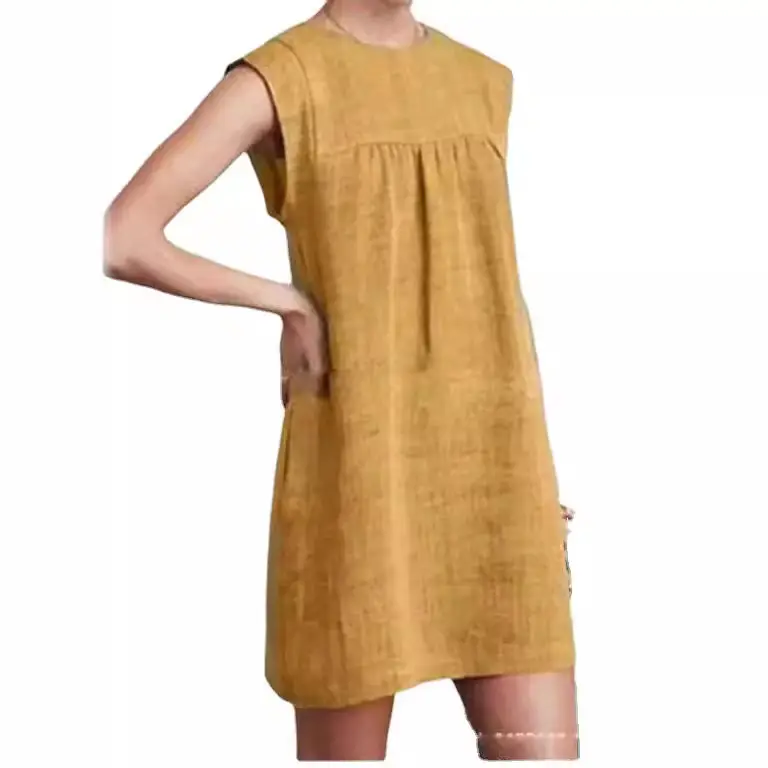 Grey Sleeveless Loose Summer Dress Cotton Linen - Image 9