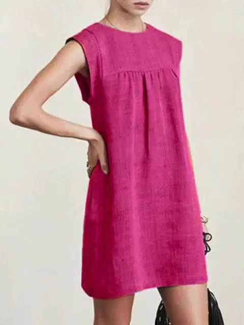 Grey Sleeveless Loose Summer Dress Cotton Linen - Image 2