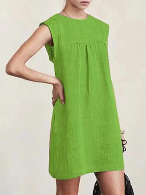 Grey Sleeveless Loose Summer Dress Cotton Linen - Image 4