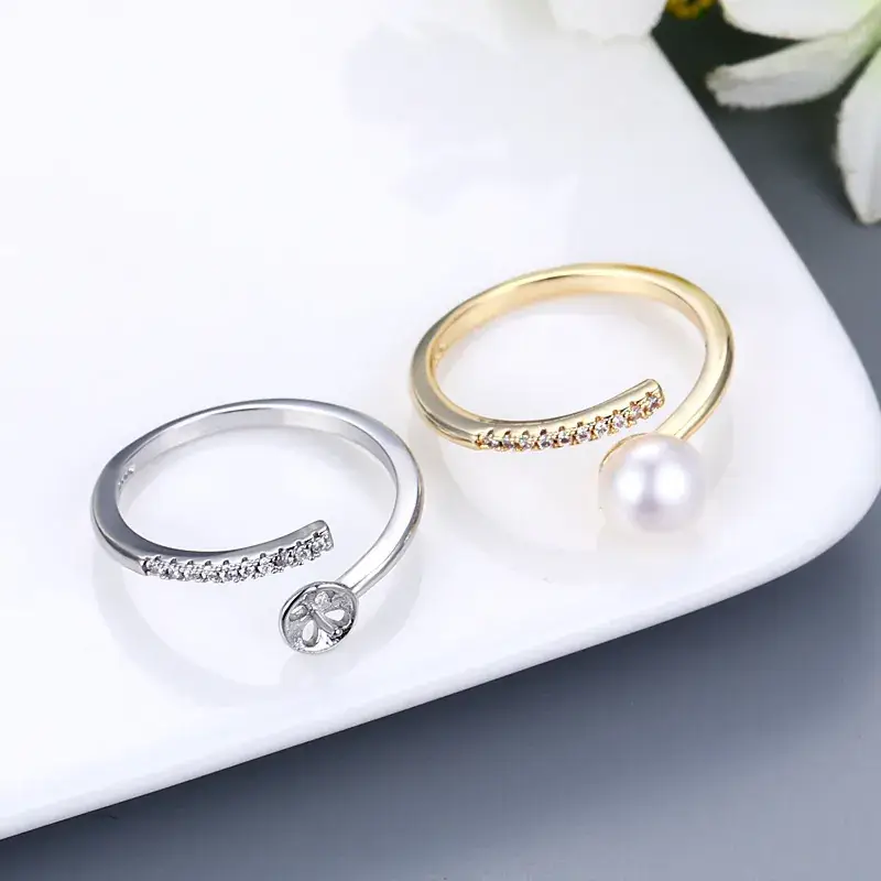 Adjustable Zircon Pearl Ring for Women - Image 4