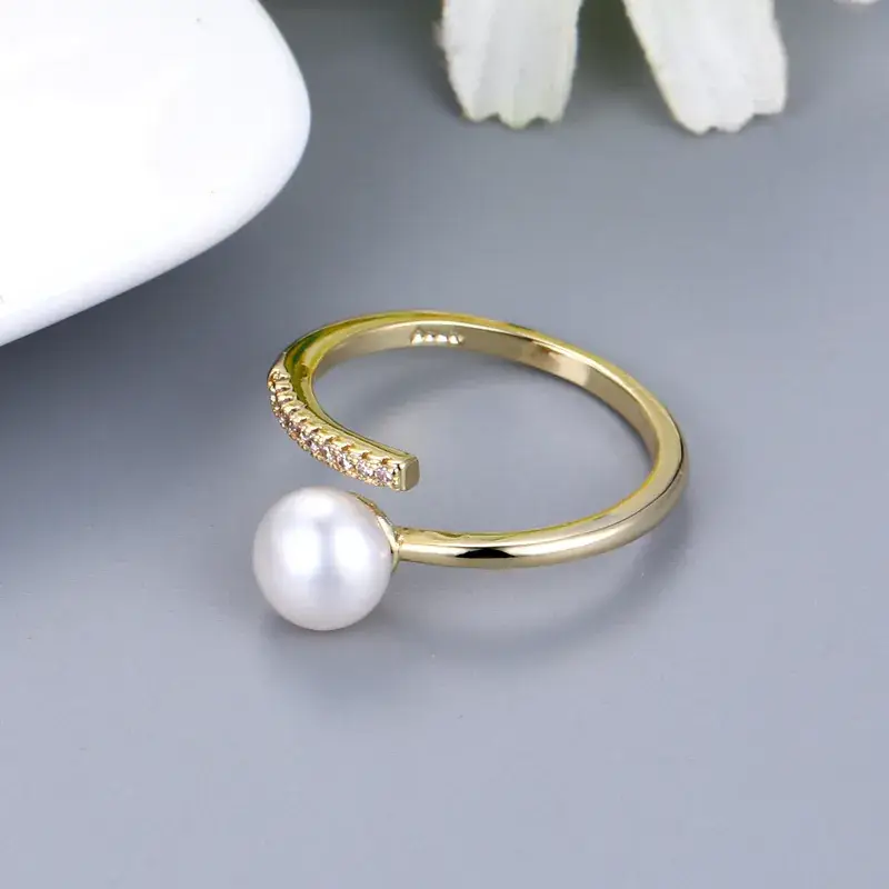 Adjustable Zircon Pearl Ring for Women - Image 5