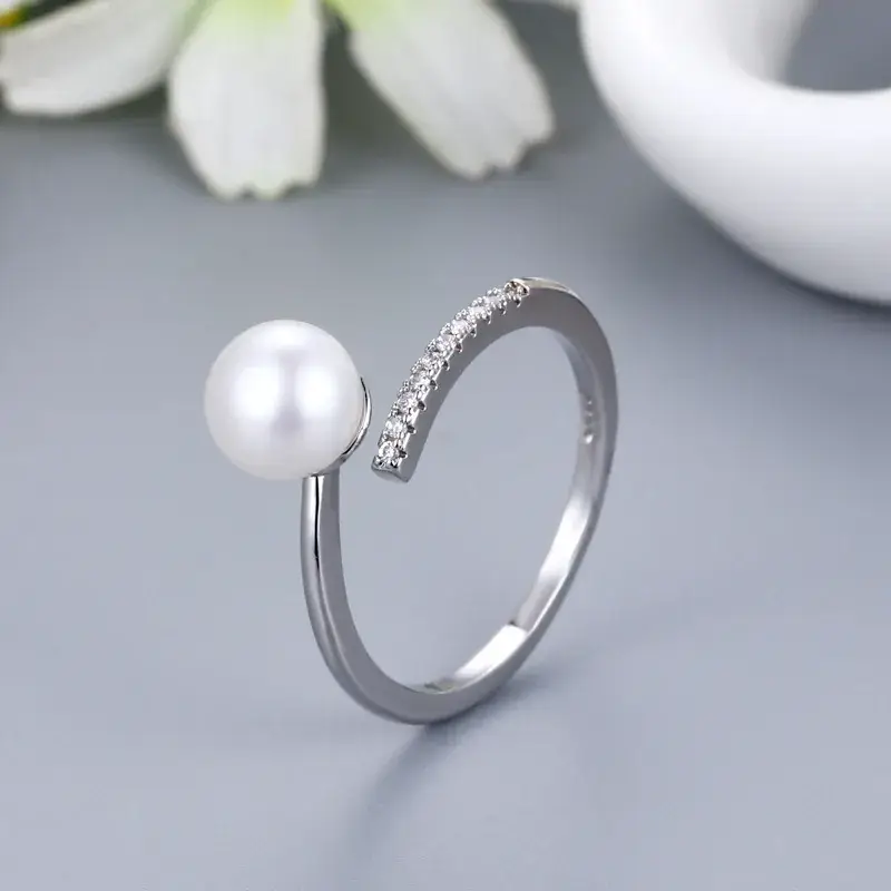 Adjustable Zircon Pearl Ring for Women - Image 6