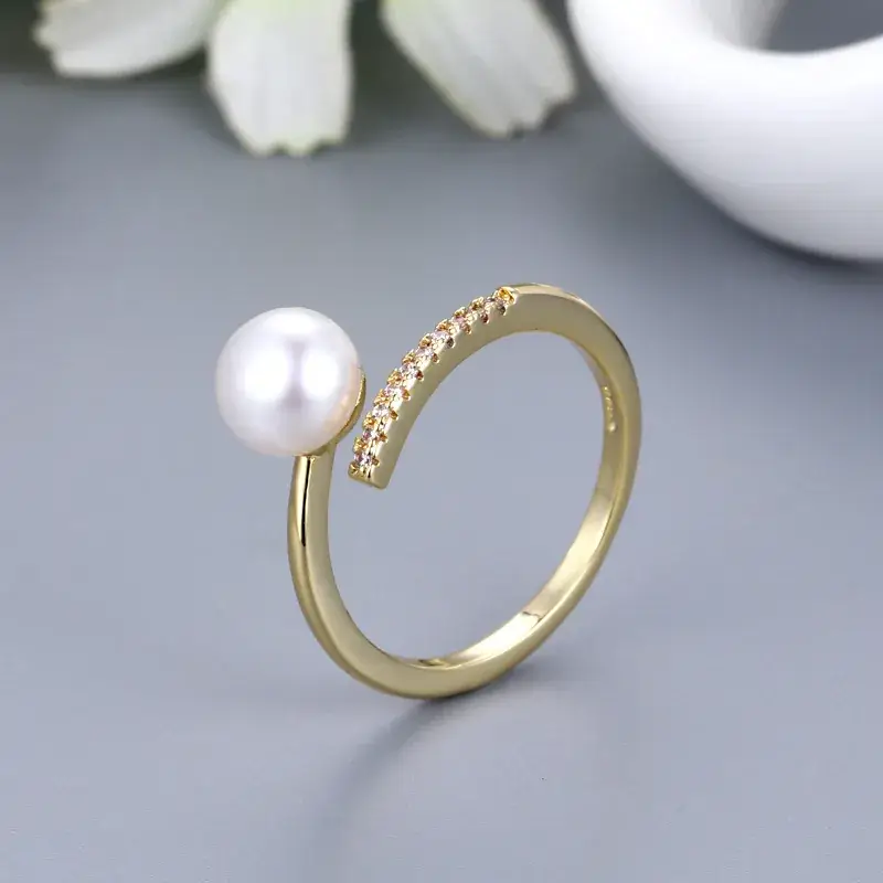 Adjustable Zircon Pearl Ring for Women - Image 2