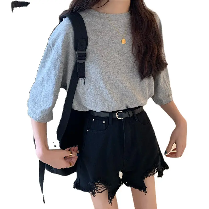 Ripped Denim Shorts Women 2021 Slim Fit Black - Image 8
