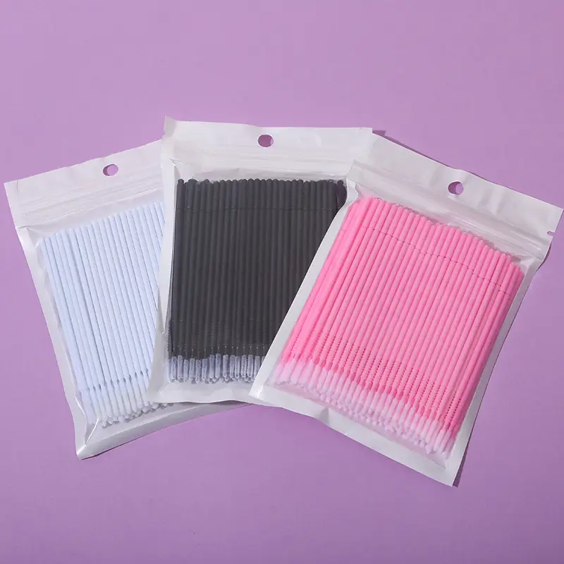 Pink Cotton Eyelash Swab Long Head Multifunctional Cleaning Stick