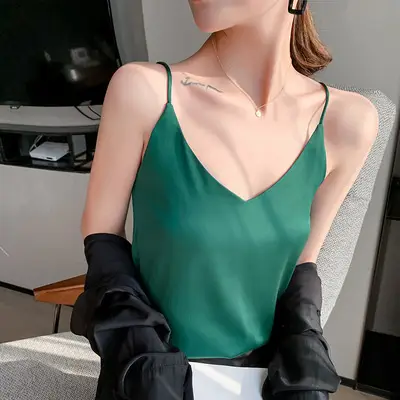 Women's V Neck Satin Camisole Large Size - Image 14