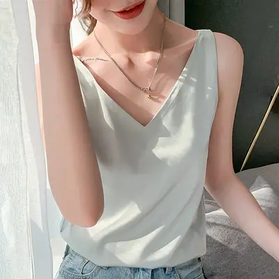 Women's V Neck Satin Camisole Large Size - Image 5