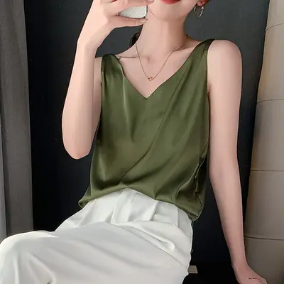 Women's V Neck Satin Camisole Large Size - Image 8