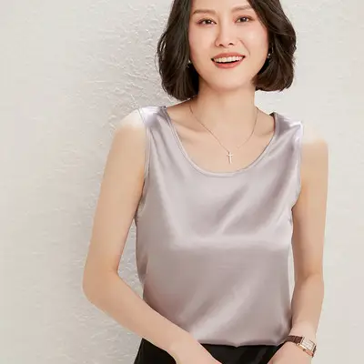 Women's New Silk Camisole Vest Light Grey Spring Summer - Image 5
