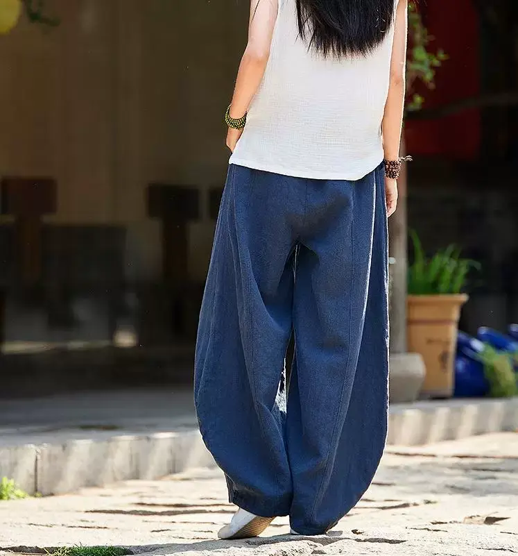 Japanese 2020 Cotton Linen Loose Trousers Zen Tight Waist Large — feature 10