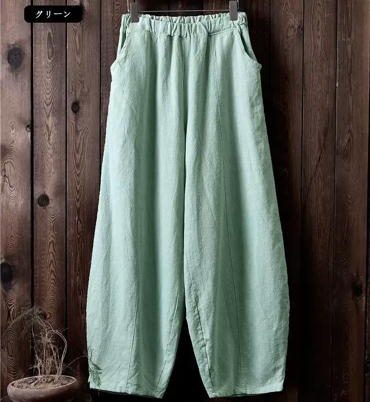 Japanese 2020 Cotton Linen Loose Trousers Zen Tight Waist Large — feature 19