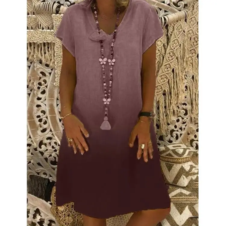 Women's Knitted V-Neck Gradient Dress Purple Maroon