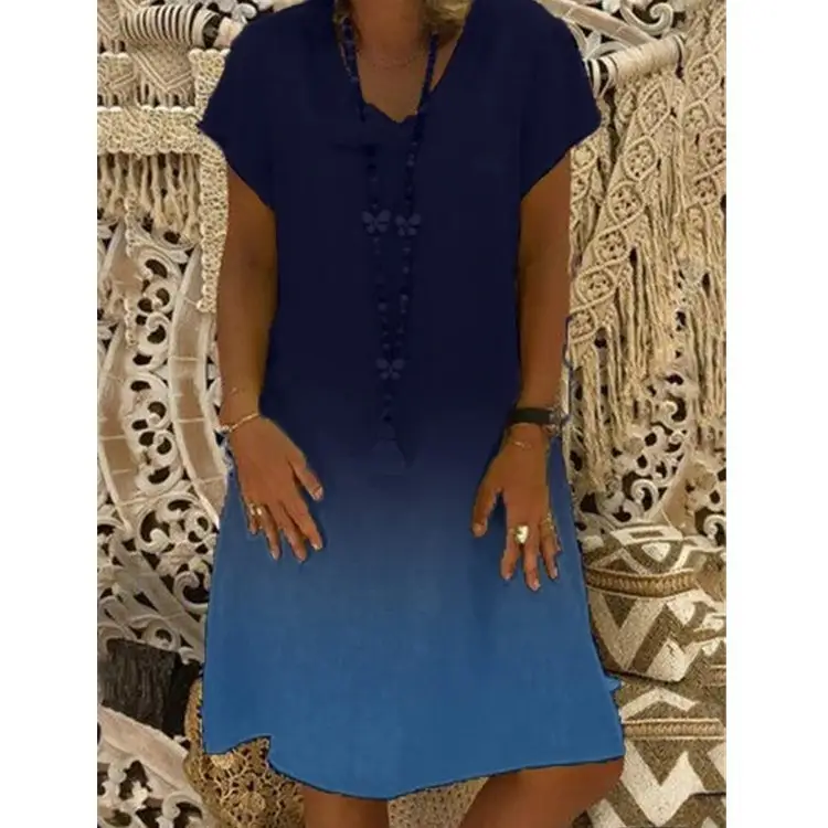Women's Knitted V-Neck Gradient Dress Purple Maroon