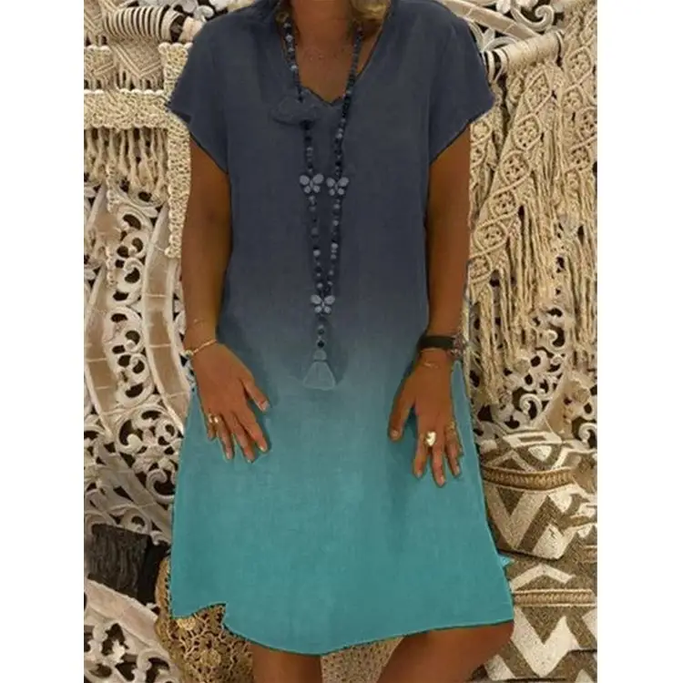 Women's Knitted V-Neck Gradient Dress Purple Maroon