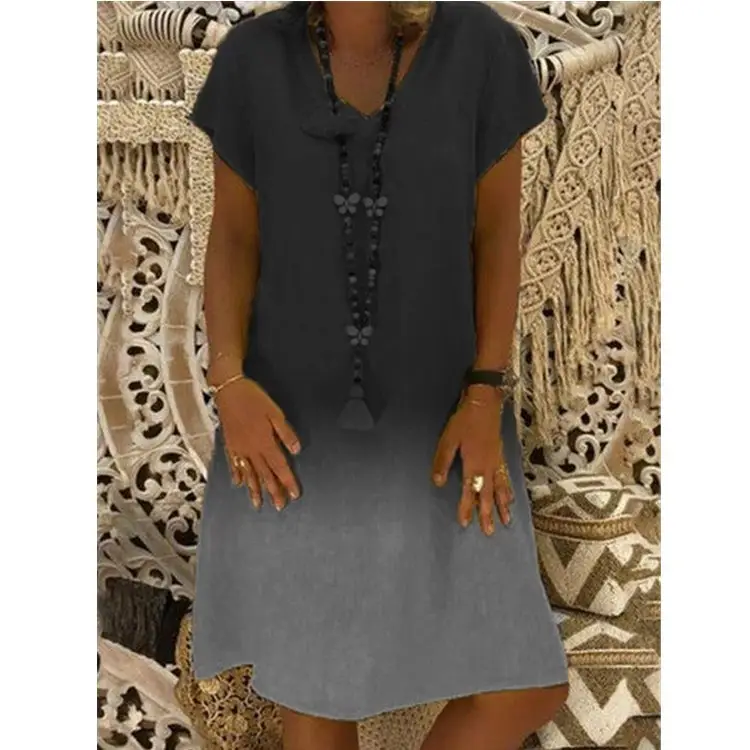 Women's Knitted V-Neck Gradient Dress Purple Maroon