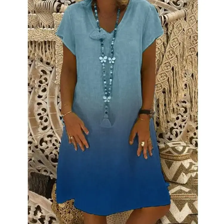 Women's Knitted V-Neck Gradient Dress Purple Maroon