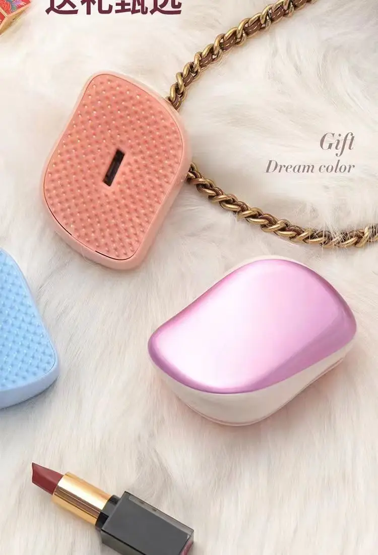 Women's Long Hair Tt Comb Portable Anti-Knot Hairbrush Head Scalp Massage Electroplated Princess Comb — feature 12