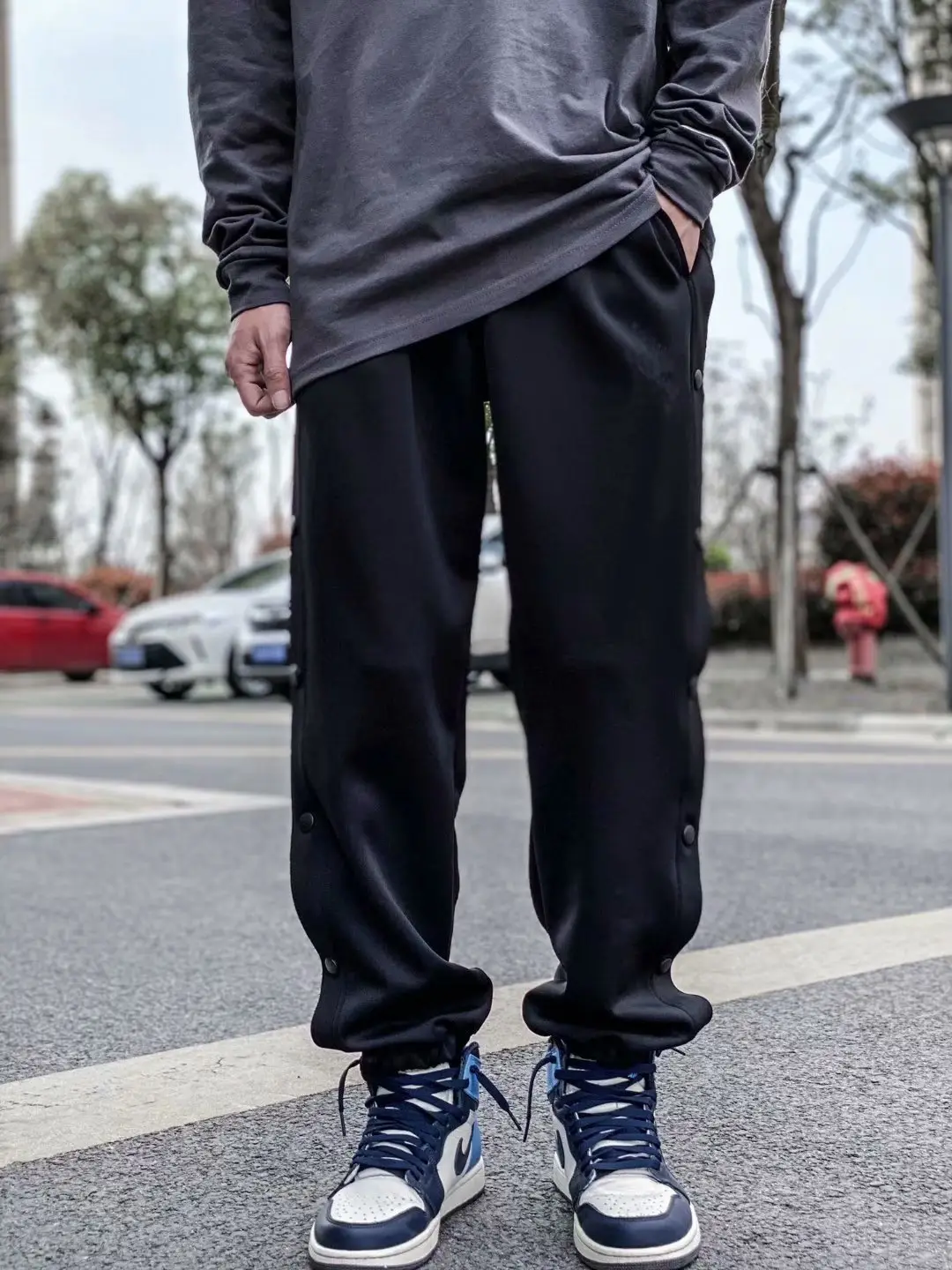 Men's Black Full Breasted Loose Leg Sports Pants - Image 2
