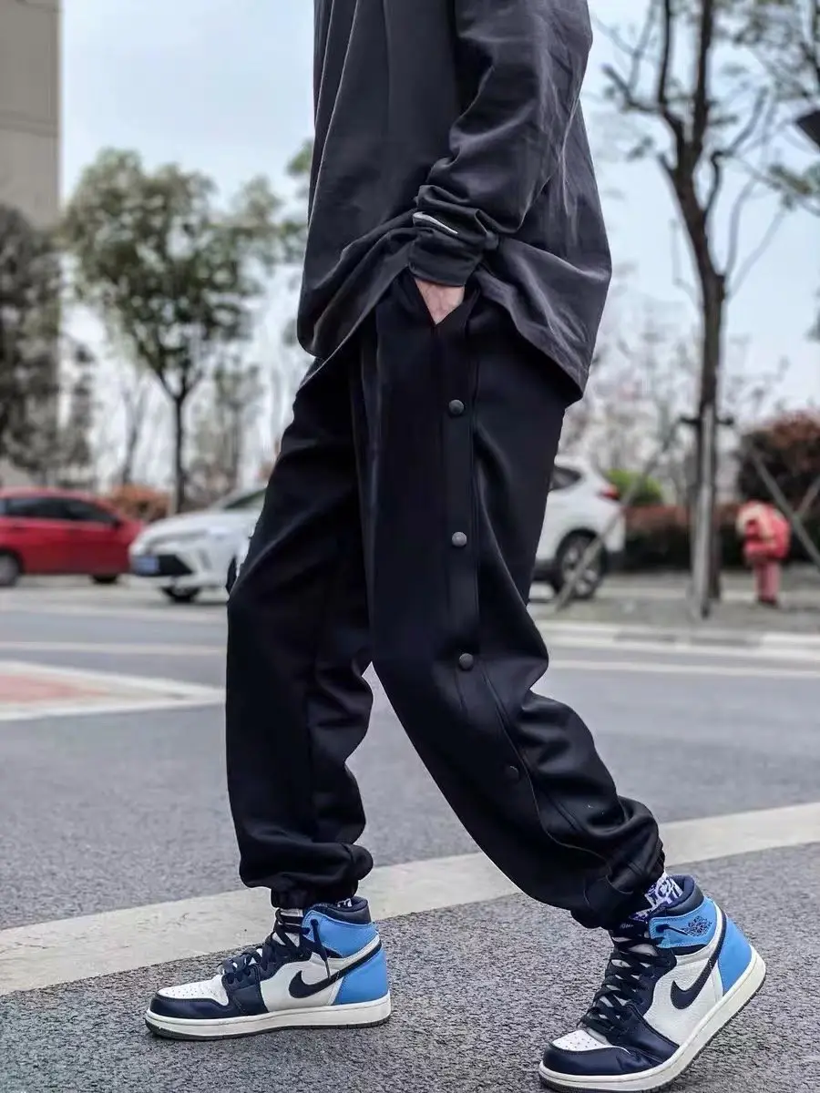 Men's Black Full Breasted Loose Leg Sports Pants - Image 4