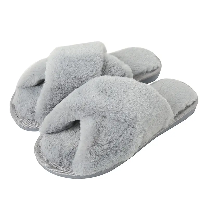 New plush slippers women's foreign trade cross-section fluffy slippers Amazon cross-border leisure warm cotton slippers manufacturers