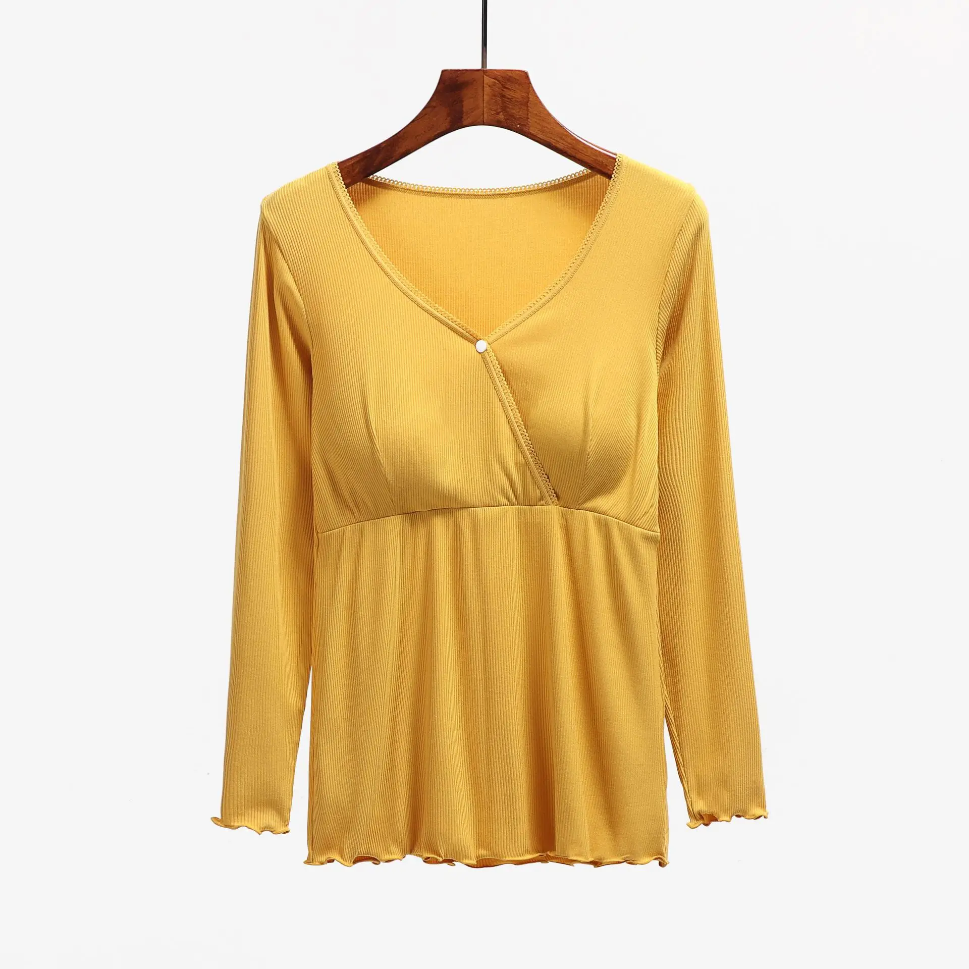 Yellow Long Sleeve V-Neck Nursing Top for Women