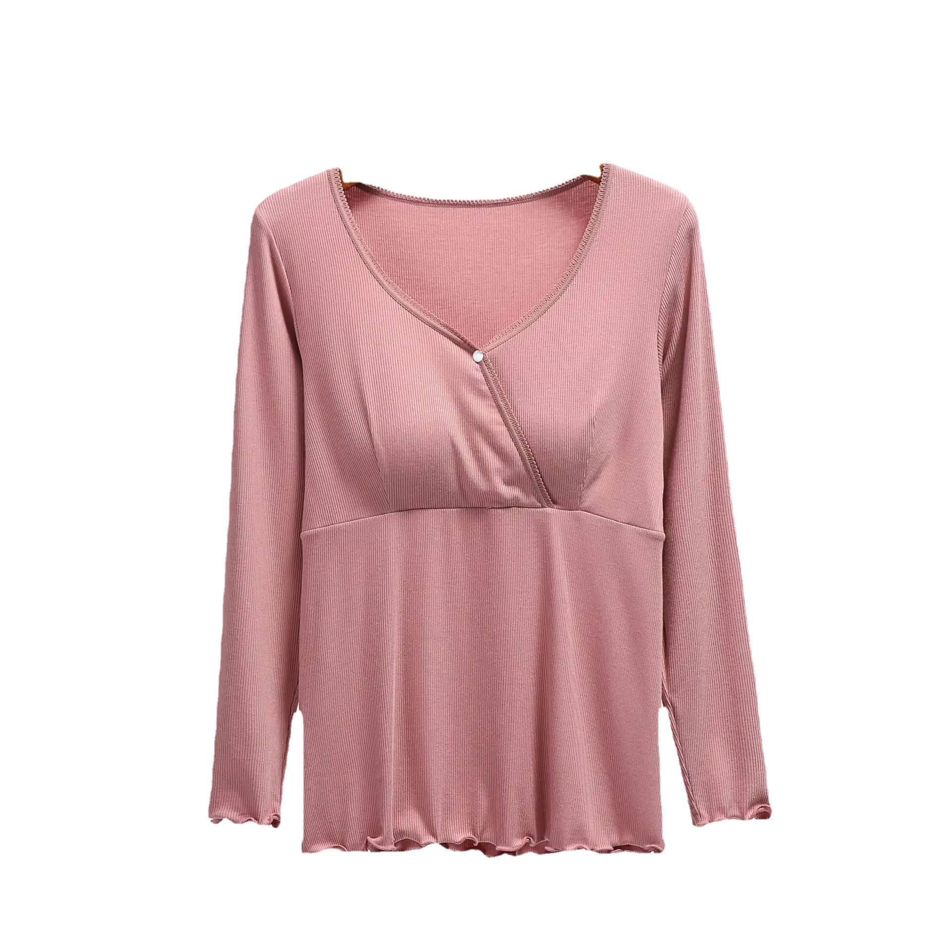 Yellow Long Sleeve V-Neck Nursing Top for Women
