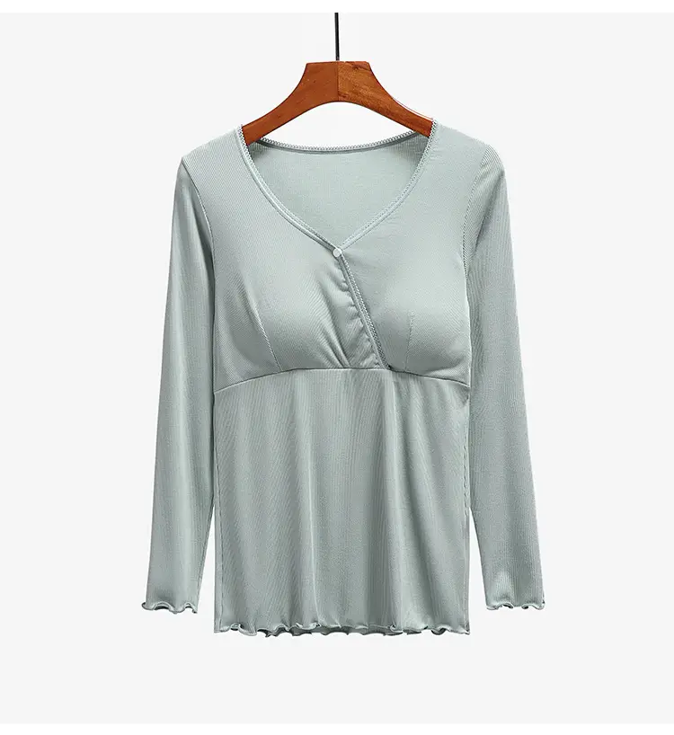 Yellow Long Sleeve V-Neck Nursing Top for Women