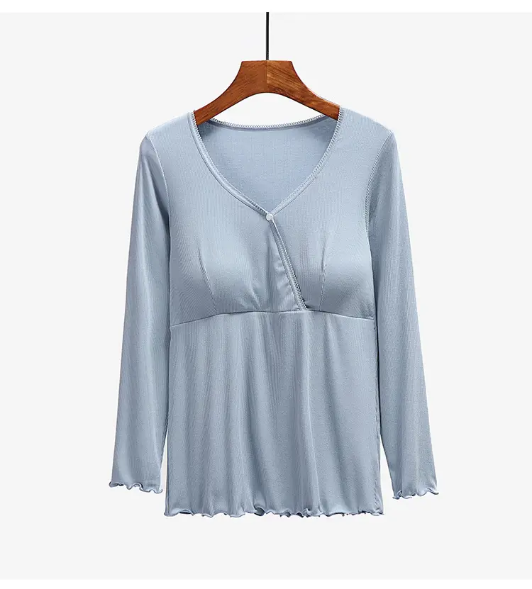 Yellow Long Sleeve V-Neck Nursing Top for Women