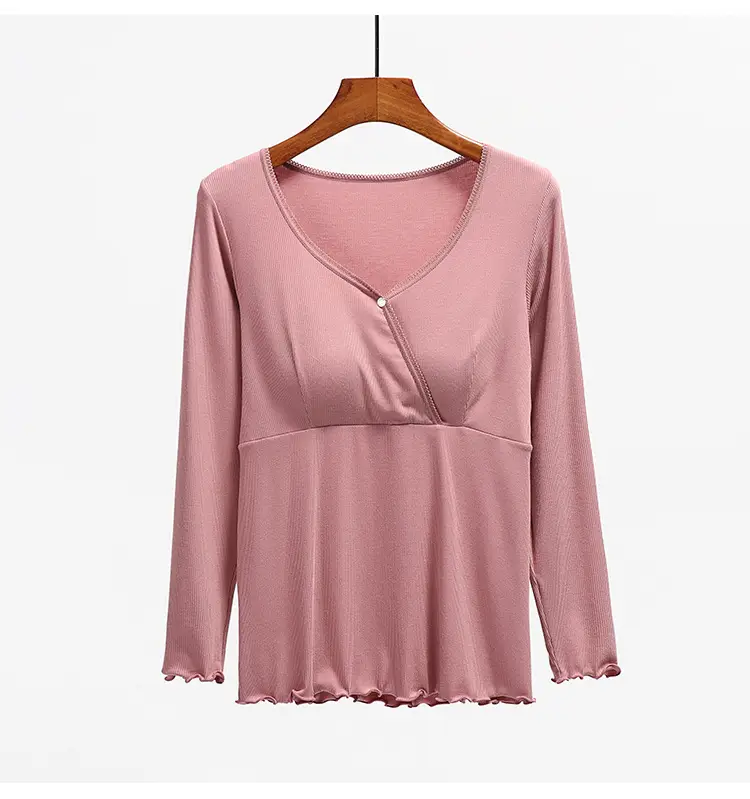 Yellow Long Sleeve V-Neck Nursing Top for Women
