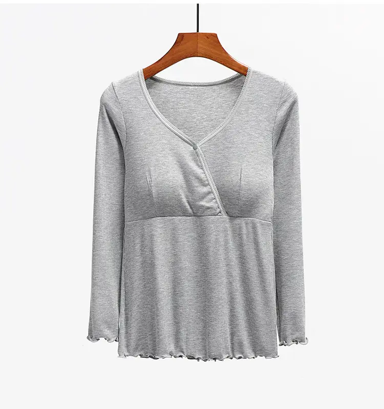 Yellow Long Sleeve V-Neck Nursing Top for Women