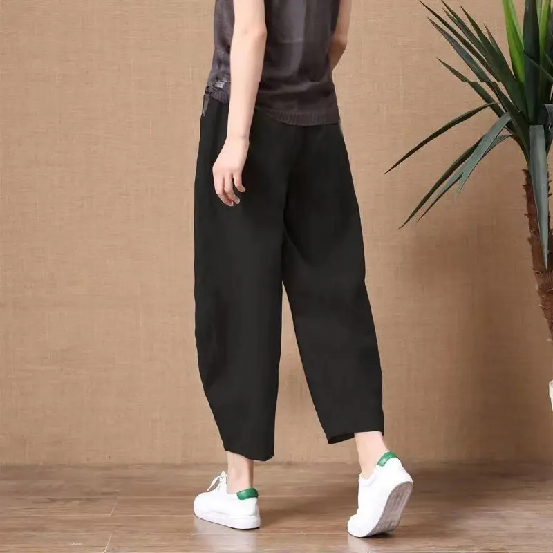 Women Wide Leg Linen Pants Maroon 2024 Summer - Image 11