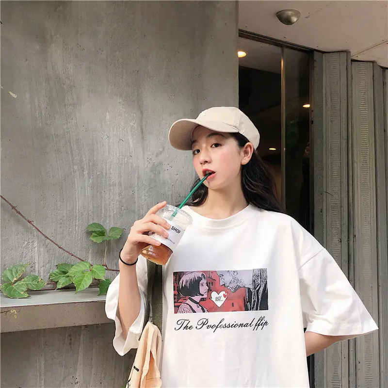 Women Loose Fit White T-Shirt 2025 Summer Harajuku Style — feature 39