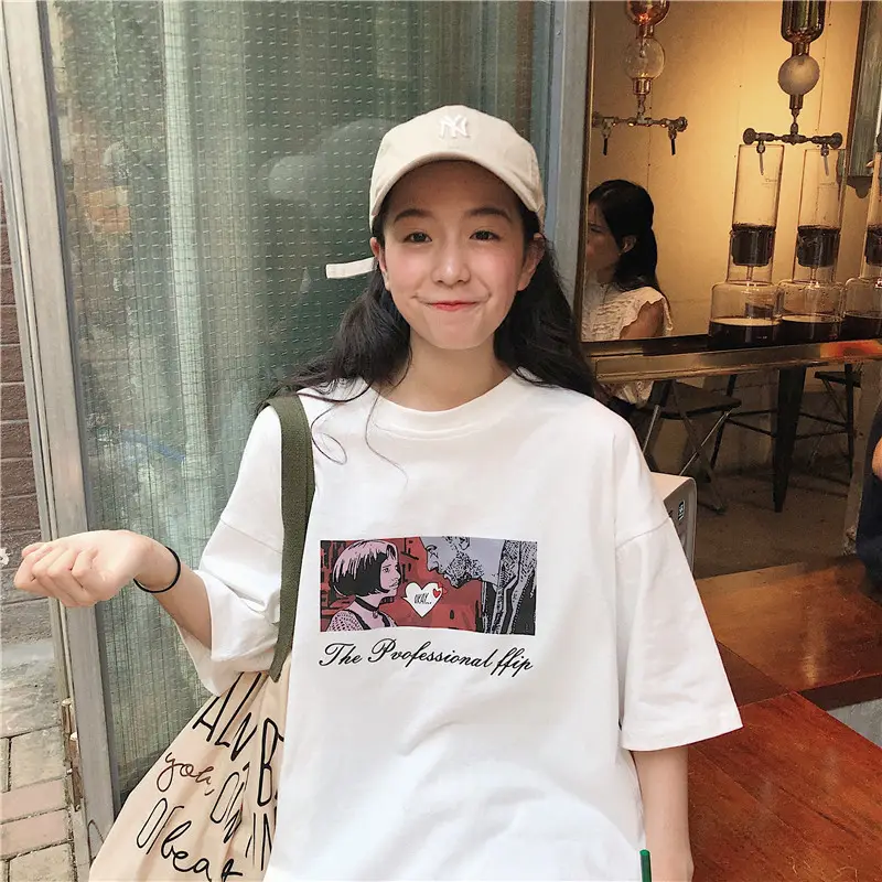 Women Loose Fit White T-Shirt 2025 Summer Harajuku Style — feature 48